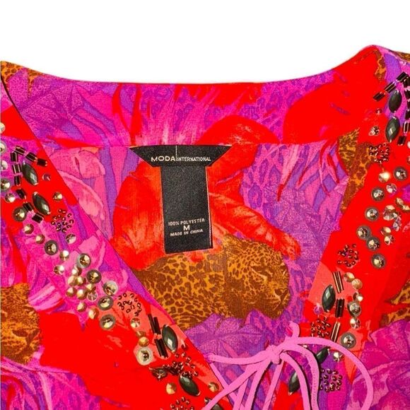 Moda International Womens Floral Animal Print Cover Up Dress Size Medium - Picture 3 of 9